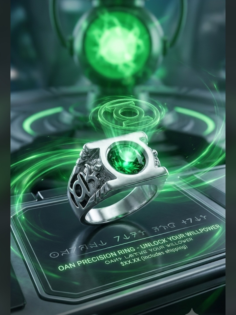 Green Lantern Collector Ring Emerald Green Stone Silver Tone NEW! Lanterns